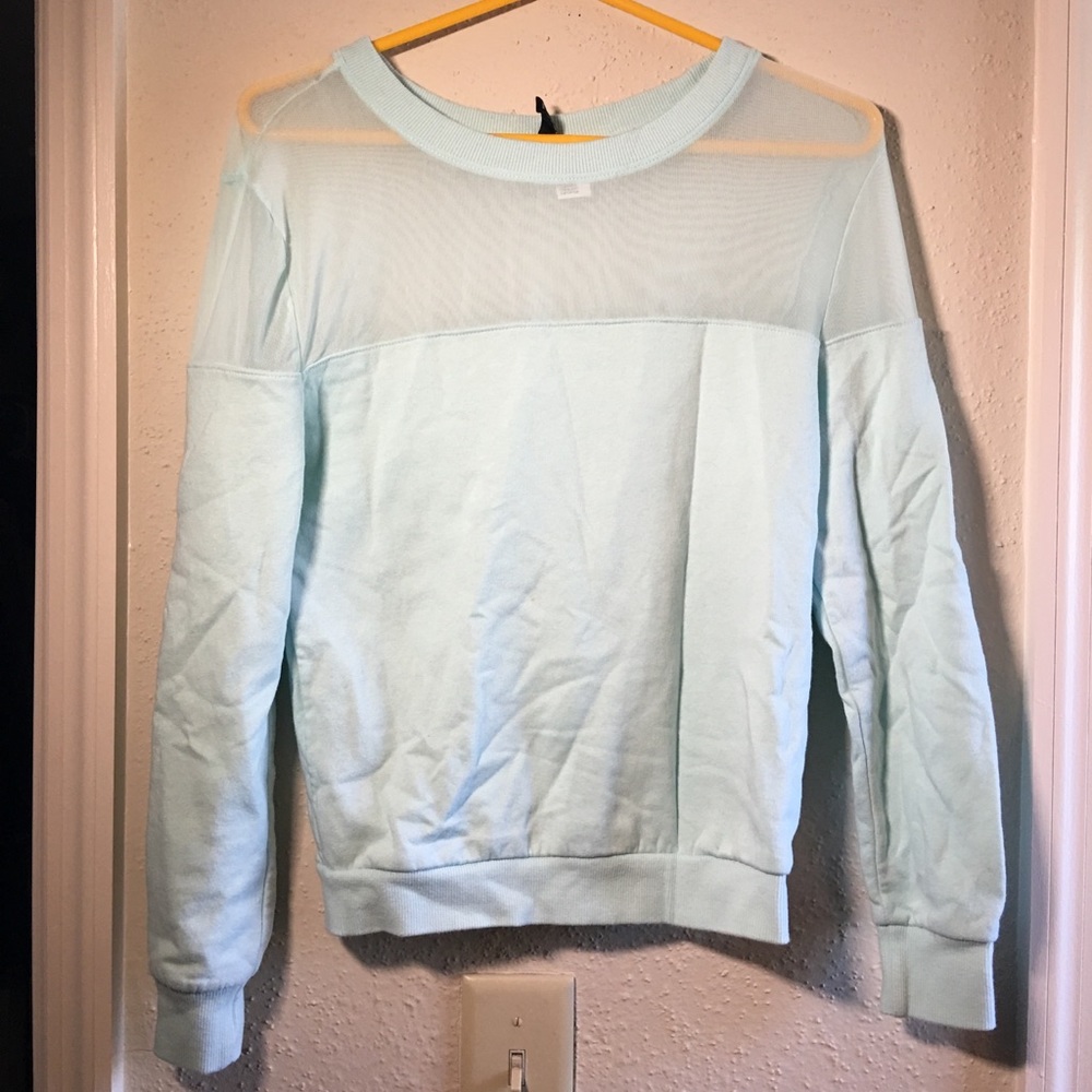 H&M light blue mesh top pullover sweater